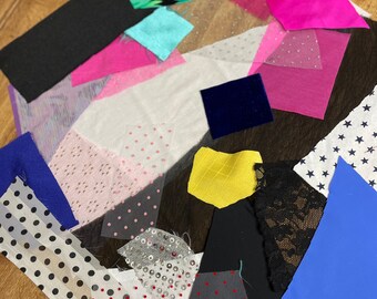 25 pieces 2” x 2” to 4” x 4” Scraps Remnants Excess Left Overs Assorted Color Designs Fabric Mystery Pack # 83 Shipping from USA