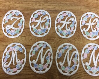 Personalized Letters Appliqué Patch White Floral Embroidered Glue-on Multi Purpose. Next day shipping from US