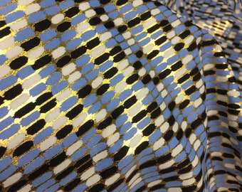 Multi color Gold Shiny Lycra White Blue Black Print 2-way Stretch 48” wide Next day shipping from USA