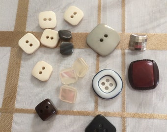 Vintage Set of Square Decorative Buttons Assorted Colors Designs Sizes 5/16" - 3/4”  Next day shipping from USA