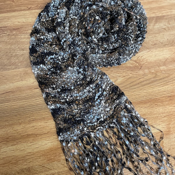 Handmade Skinny Scarf Black Grey Brown White 5" x 56"  Next day Shipping from USA