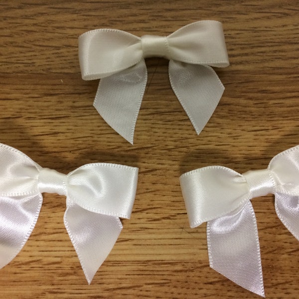 White Multi Purpose Mini Bows Satin Ribbon Size 2 “ wide x  1,5” long. 0,5 - 5 dozen (6- 60 pics). Next day shipping from USA