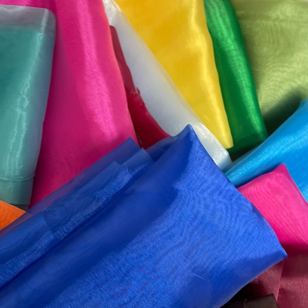 15 pieces of Mirror Organza Fabric Scraps Remnant's  Excess Left Overs  Assorted Colors Sizes Shapes Fabric - Pack # 125 Shipping from USA