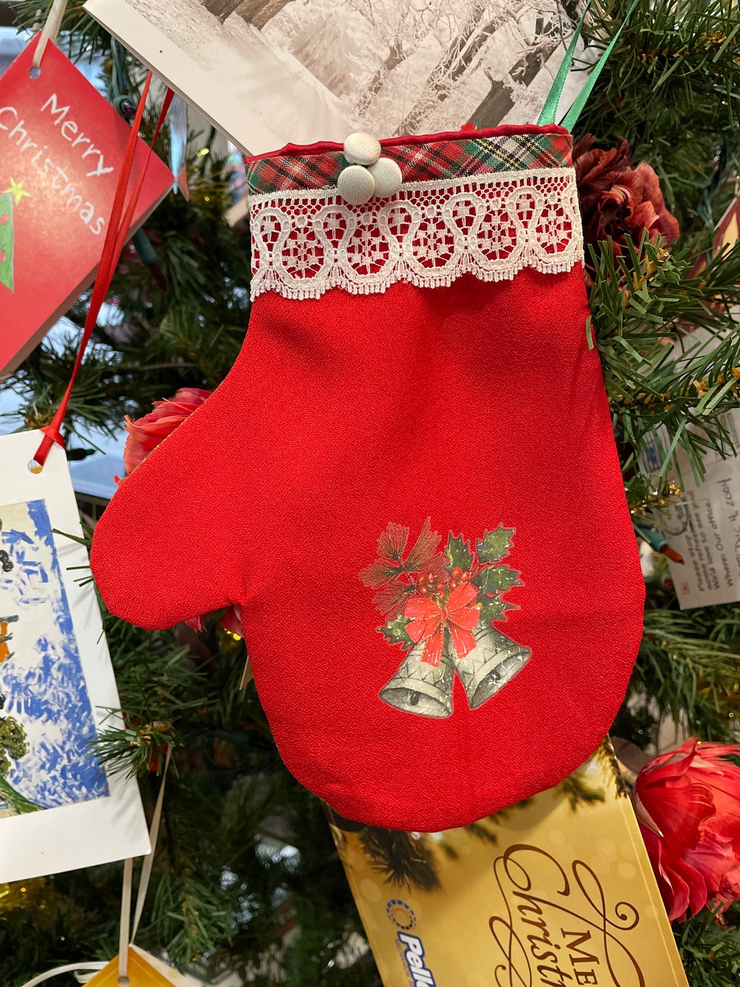 Christmas Mittens Stockings Red Unique Original Handmade One-of-a-kind ...