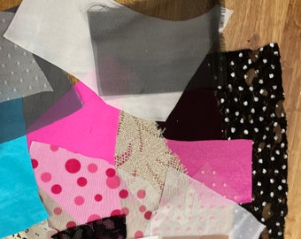 25 pieces 2” x 2” to 4” x 4” Scraps Remnants Excess Left Overs Assorted Color Designs Fabric-Mystery Box  Pack # 104 Shipping from USA