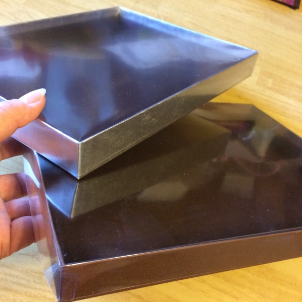 Silver or Brown Candy Gift Box with Clear View Top Lid 10 1/2” x  8 1/8” x 1 1/8”.Next Day Shipping from US