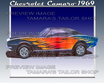 1969 シボレー カマロ Z28、大人の塗り絵、印刷可能な塗り絵、大人の