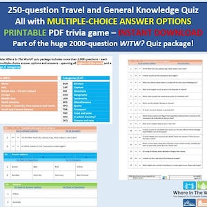 Ultimate Travel & General Knowledge Quiz | Printable Trivia Game | Instant Download | Fun Party Game | 250-question World Quiz Pack PDF