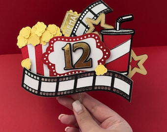 Movie Night Cake Topper: Hollywood Cinema Theme with Popcorn & Film Reel