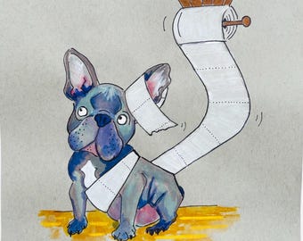 ORIGINAL French Bulldog Art Blue Frenchie Art Frenchi Art French Bulldog Owner Gift Frenchie Gift Frenchie Owner Gift French Bulldog Gift