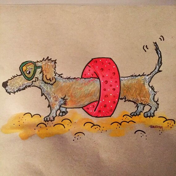 Print Dachshund Illustration Dachshund Art Mixed Media Dog Etsy