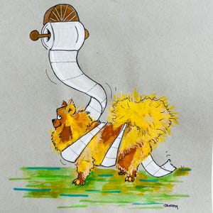 Pomeranian PRINT, Pomeranian Art, Bathroom Art, Pomeranian toilet paper, Pomeranian print,  Pomeranian bathroom, Pomeranian watercolor