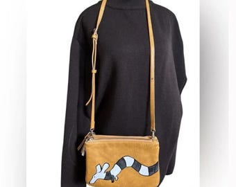Hand Painted Dachshund Vintage Faux Leather Purse with Spooky Burton Inspired Dog
