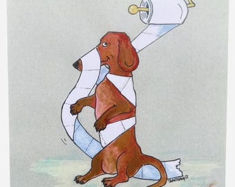 Dackel Hund Kunst, Dackel Druck, Dackel Badezimmer Kunst, Dackel Hundekunst, Toilettenpapier Kunst