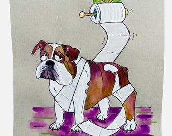 Bulldog ORIGINELE kunst Bulldog muurkunst Bulldog badkamer kunst Bulldog grappige kunst Bulldog afdrukken Bulldog eigenaar cadeau Bulldog grappige kunst