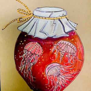 ORIGINAL Jellyfish Jam Illustration, Jellyfish painting, jellyfish watercolor, jellyfish in a jar