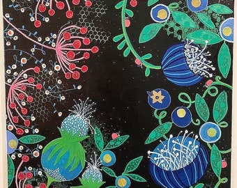 Folk Floral Art Flower Painting Original Floral Art Floral Art on Stretched Canvas Floral Wall Art Original Flower Acrylic Painting