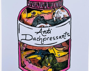Regalo de depresión, regalo de médico, regalo de terapeuta, regalo para amantes de las mascotas, regalo para dueños de perros salchichas, regalo para amantes de los perros salchichas, arte de perros salchichas, impresión de perros salchichas