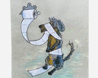 Rauhhaardackel, Dachshund, Hund im Badezimmer, Dackel Druck, Hund mit Toilettenpapier, Dackel Toilettenpapier