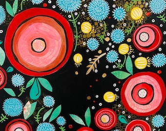 Mixed Media Floral Art Flower Painting on Canvas Abstract Floral Art Original Floral Art on Canvas Flower Painting Garden Painting