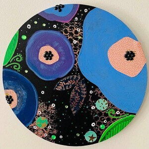 Original ROUND PAINTING Round Canvas Art Flower Painting Floral Painting Floral Wall Art Floral Home Decor Garden Home Decor