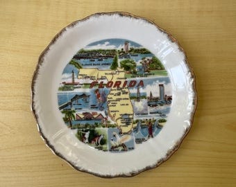 ESTADO DO SOL! Prato de porcelana vintage Kenmar Japan Mid Century State da Flórida