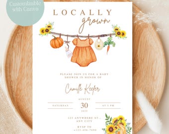 Pumpkin Baby Shower Invitation: Locally Grown Theme (PDF + JPEG)