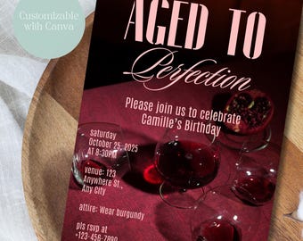 Aged to Perfection Wine Birthday Invitation - Newspaper Style (Digital Download)