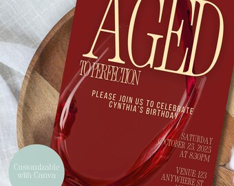 Aged to Perfection Birthday Wine Invite: Newspaper Theme (Digital Download)