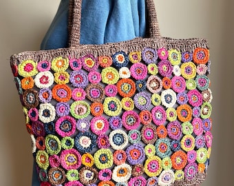 Handmade Raffia Crochet  Tote Bag – Boho Market Bag
