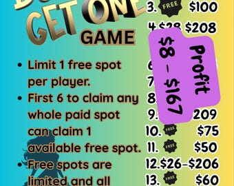 Buy One Get One Free BOGO Bingo Boards Profit Pick Your Pay IER