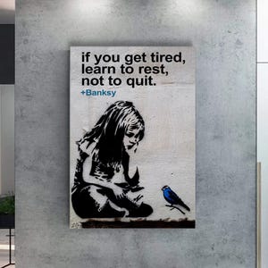 Banksy Girl and Blue Bird Quote Poster Graffiti Girl Canvas Print Inspirational Quote Wall Art Framed Canvas Print Home Decor P24