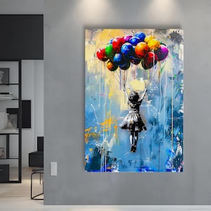 Banksy Balloon Poster Street Art Canvas Print Balloon Wall Art Flying Girl Framed Canvas Print Home Decor P22 Birthday Gift