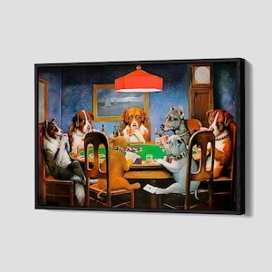 Dogs Playing Poker Poster Gaming Room Canvas Cassius Marcellus Coolidge A Bold Bluff Dogs Wall Art  Framed Canvas Print P66 Birthday Gift