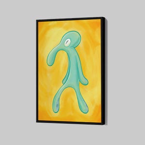 Squidward Painting Poster Bold And Brash Canvas Surreal Cartoon Wall Art Yellow Framed Canvas Print Modern Home Decor P206 Birthday Gift