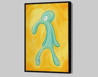 Squidward Painting Poster Bold And Brash Canvas Surreal Cartoon Wall Art Yellow Framed Canvas Print Modern Home Decor P206 Birthday Gift