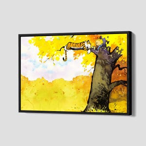 Póster de Calvin y Hobbes para habitación infantil, lienzo con niño y tigre, arte de pared con dibujos animados, impresión en lienzo enmarcado, decoración del hogar P41