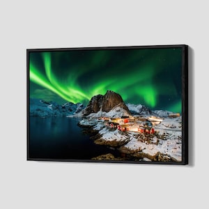 Landscape With Northern Lights Poster Aurora Borealis Canvas Lights Wall Art Starry Sky Framed Canvas Print Home Decor P119 Birthday Gift