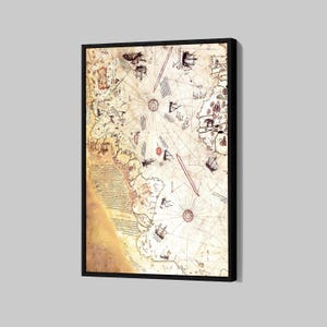 Piri Reis Map Poster Antike Landkarte auf Leinwand Vintage Map Wandkunst Piri Reis Gerahmt Leinwand Weltkarte Wohnkultur P177