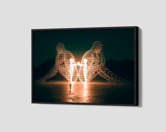 Two People Turn Their Backs on Each Other Poster Alexander Milov Canvas Burning Man Wall Art Modern  Framed Canvas Print P228 Birthday Gift