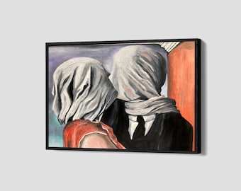Rene Magritte The Lovers Poster Valentine Gift Canvas Couple Kiss Wall Art 1928 by Rene Magritte Framed Canvas Print P186 Birthday Gift