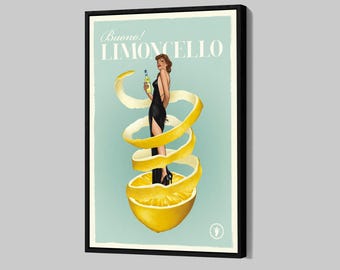 Buono Limoncello Poster Retro Italian Drink Canvas Lemoncello Wall Art Italian Alcohol Framed Canvas Print Home Decor P40 Birthday Gift