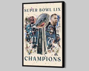 Philadelphia Eagles Super Bowl LIX Champions Poster Football Canvas NFL Wall Art Sports Framed Canvas Print Home Decor P213 Birthday Gift
