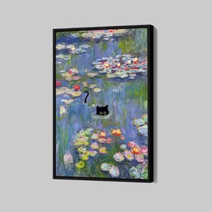 Black Cat By Claude Monet Poster Black Cat Canvas Monet Waterlily Cat Wall Art Funny Cat Framed Canvas Print Home Decor P184 Birthday Gift