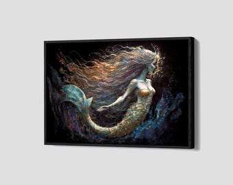 Mermaid Poster Romantic Fantasy Canvas Ariel Wall Art Disneyland Framed Canvas Print Disney Home Decor P237 Birthday Gift