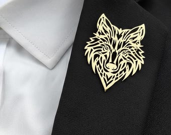 Wolf Head Lapel Pin for Men, Stainless Steel Gold Silver Black Brooch, Animal Suit Pin, Gothic Style Badge, Gift for Him