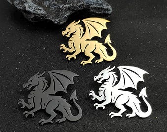 Dragon Lapel Pin, Hollow Dragon Brooch, 18K Gold Plated Stainless Steel Suit Pin, Silver Black Mens Lapel Pin, Mythical Gift
