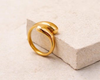 Chunky Water Drop Ring • Gold Plated Ring • Sculptural Statement Ring • Minimalist Open Ring • Modern Gift for Her