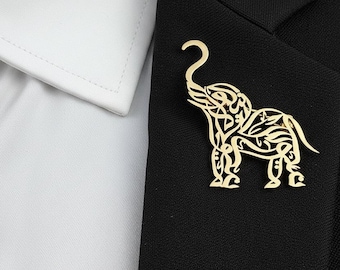 Elephant Lapel Pin for Men & Women, Stainless Steel Gold Silver Black Brooch, Animal Suit Pin, Lucky Elephant Badge, Gift for Him