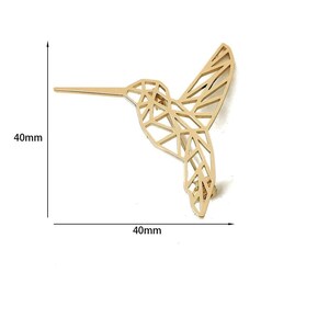 Geometric Hummingbird Brooch Pin, Stainless Steel 18K Gold Plated Bird Lapel Pin, Minimalist Suit Accessory – Nature Lover Gift
